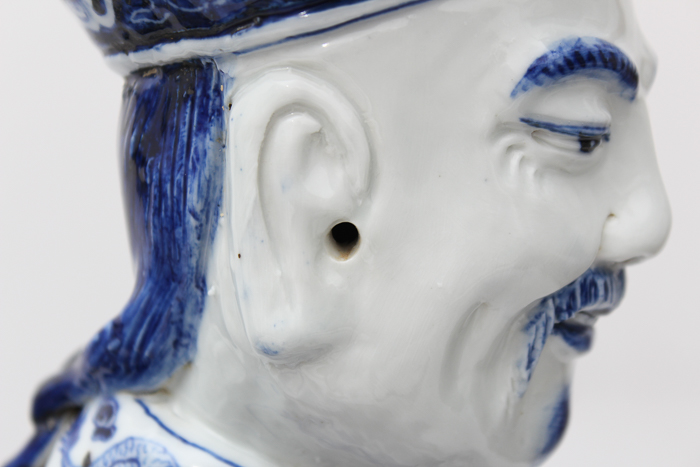 Pair of Chinese Blue and White Ceramic Statues