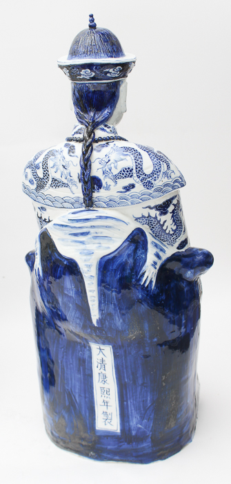 Pair of Chinese Blue and White Ceramic Statues