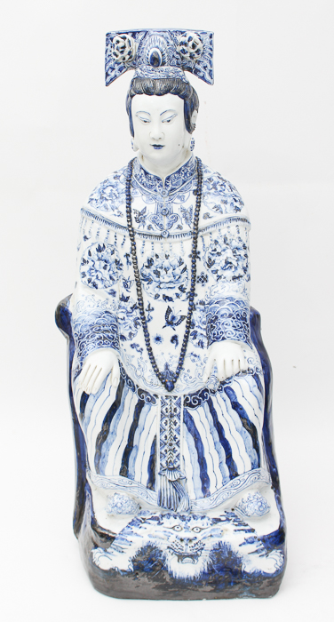 Pair of Chinese Blue and White Ceramic Statues