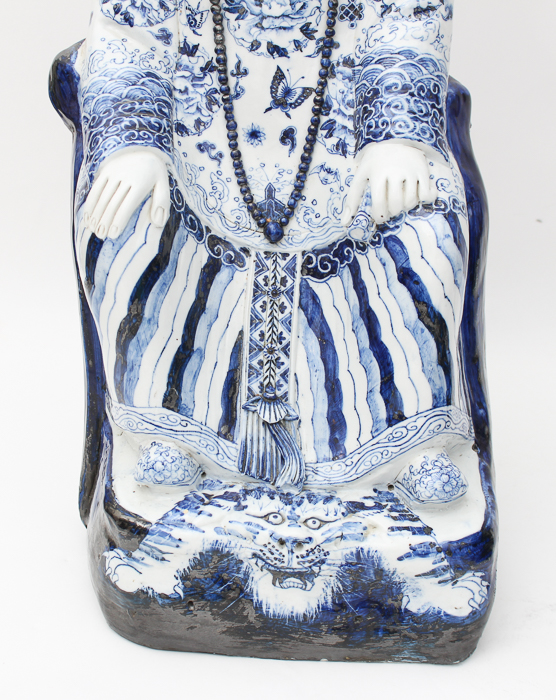 Pair of Chinese Blue and White Ceramic Statues