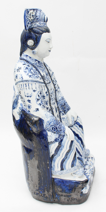 Pair of Chinese Blue and White Ceramic Statues