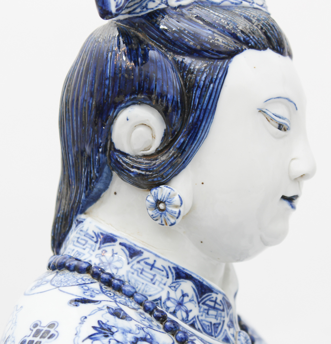 Pair of Chinese Blue and White Ceramic Statues