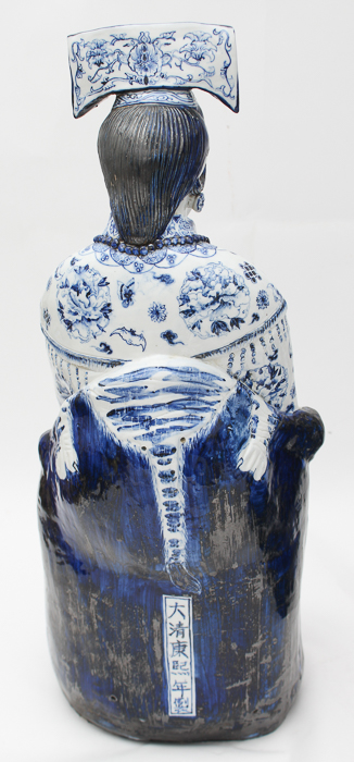 Pair of Chinese Blue and White Ceramic Statues