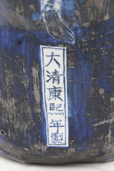 Pair of Chinese Blue and White Ceramic Statues