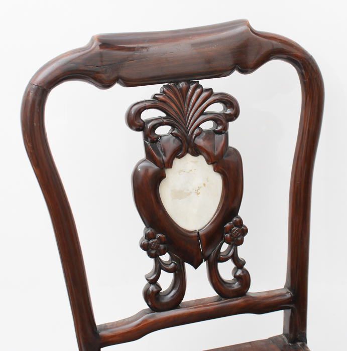 Asian Carved Hardwood Side Chair in the Queen Anne Taste