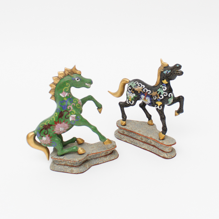 Chinese Cloisonné-Style Ceramic Horse Figurines