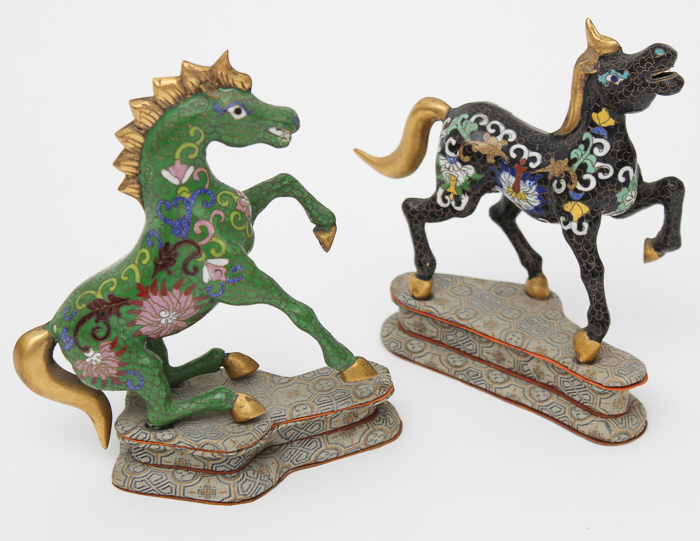 Chinese Cloisonné-Style Ceramic Horse Figurines