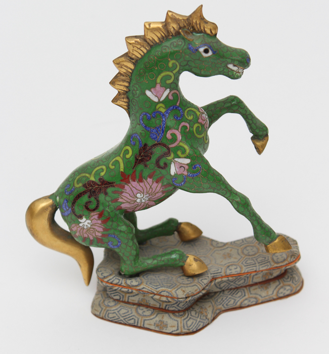Chinese Cloisonné-Style Ceramic Horse Figurines