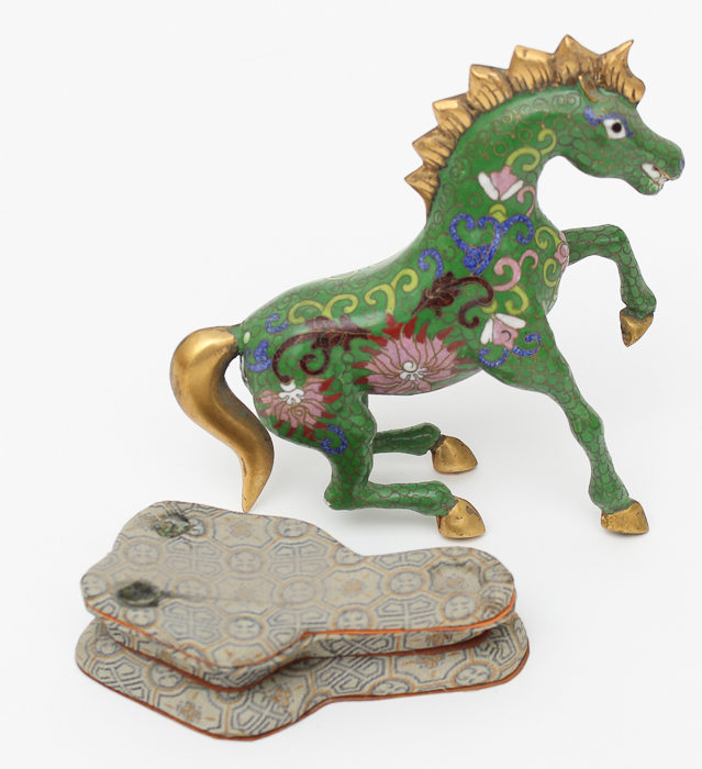 Chinese Cloisonné-Style Ceramic Horse Figurines