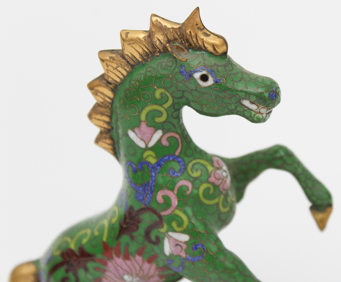 Chinese Cloisonné-Style Ceramic Horse Figurines