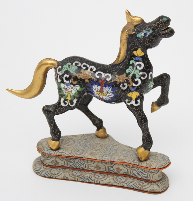 Chinese Cloisonné-Style Ceramic Horse Figurines