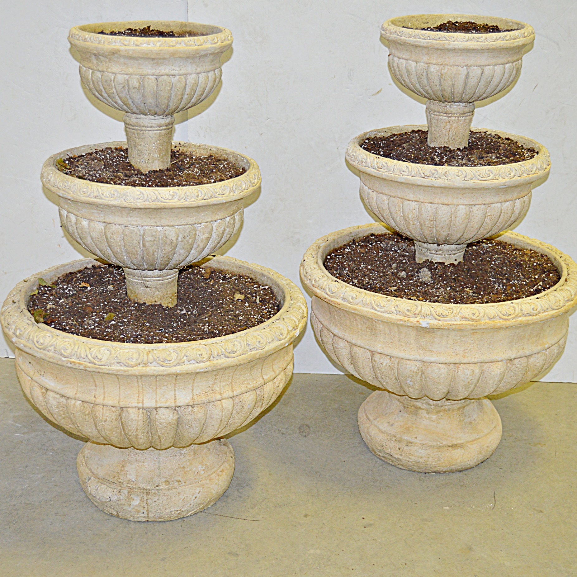 Pair of Three-Tier Pottery Urn Planters