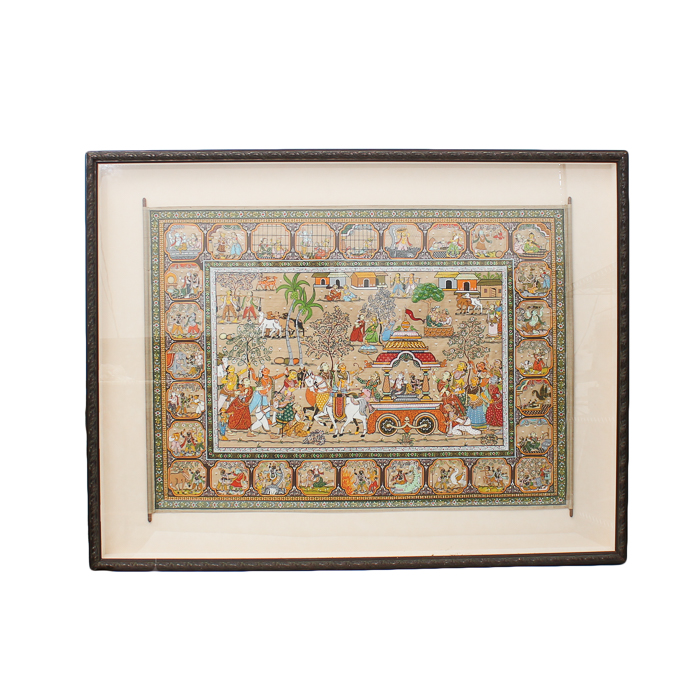 Indian Gouache Painting on Linen Scroll