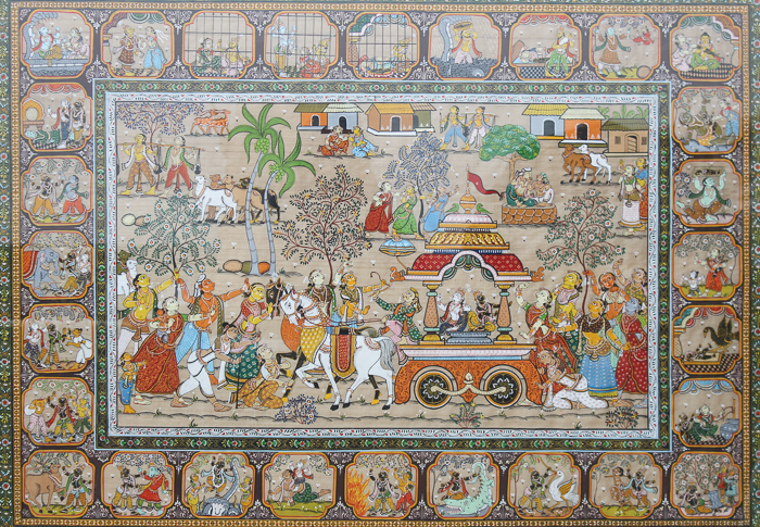 Indian Gouache Painting on Linen Scroll