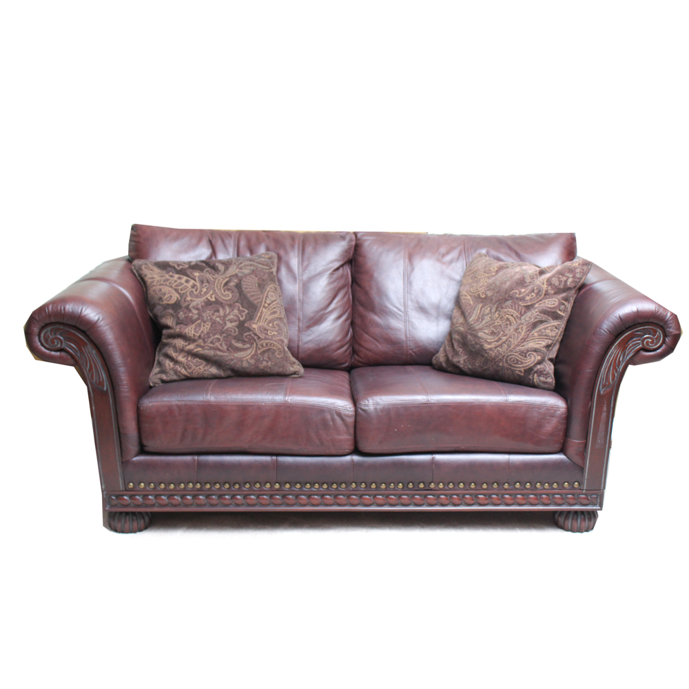 Leather Loveseat with Brass Tack Detail