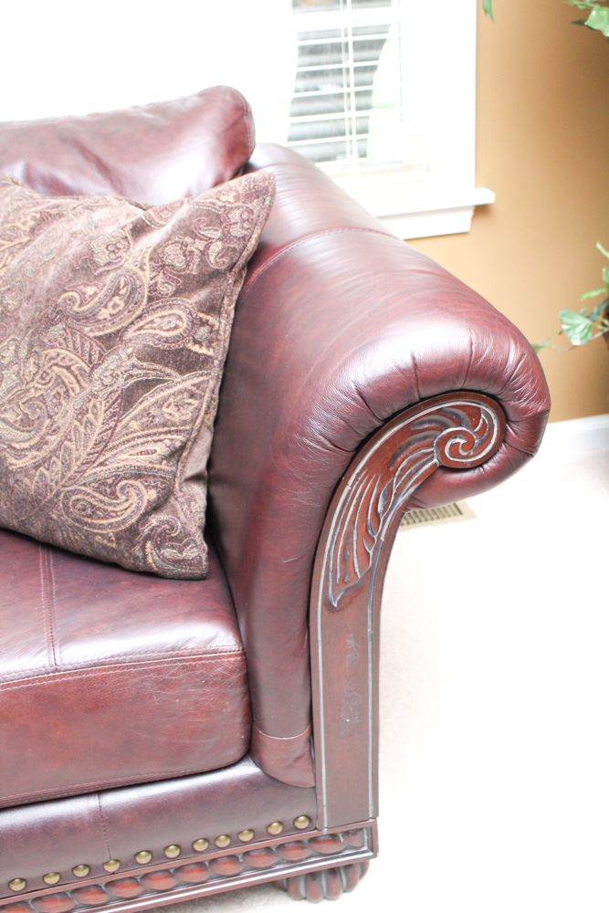 Leather Loveseat with Brass Tack Detail
