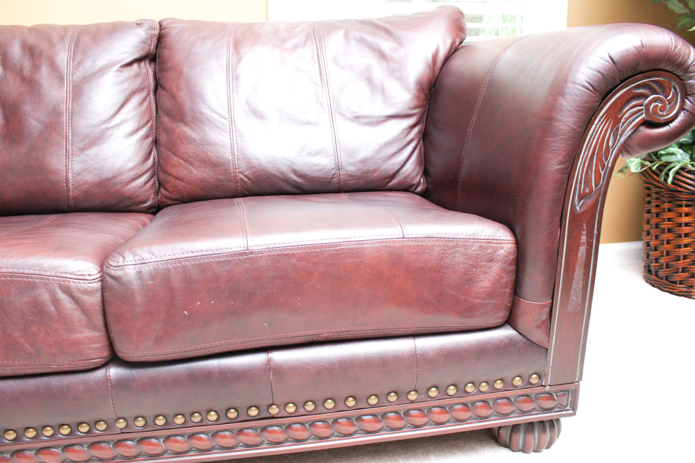 Leather Loveseat with Brass Tack Detail