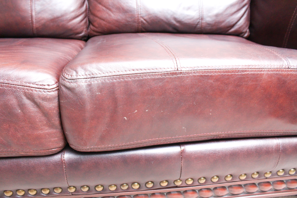 Leather Loveseat with Brass Tack Detail