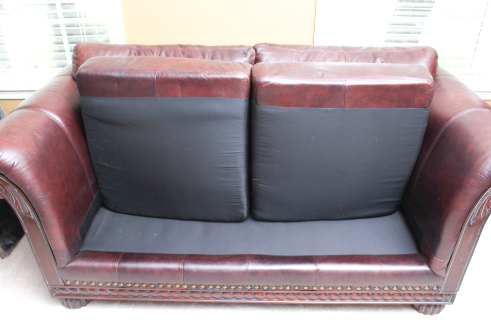 Leather Loveseat with Brass Tack Detail