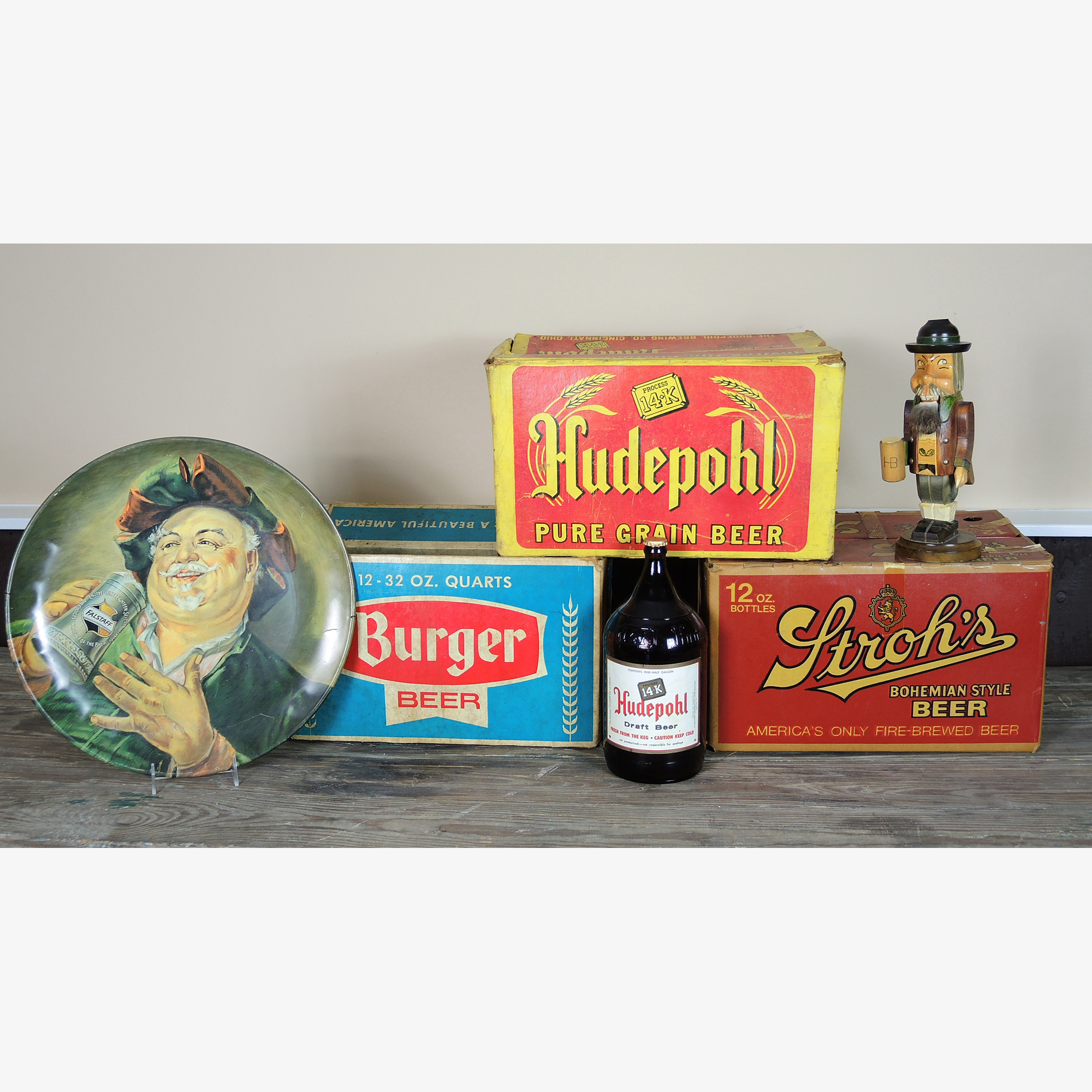 Vintage Cincinnati Beer Cases, Falstaff Metal Tray and Nutcracker