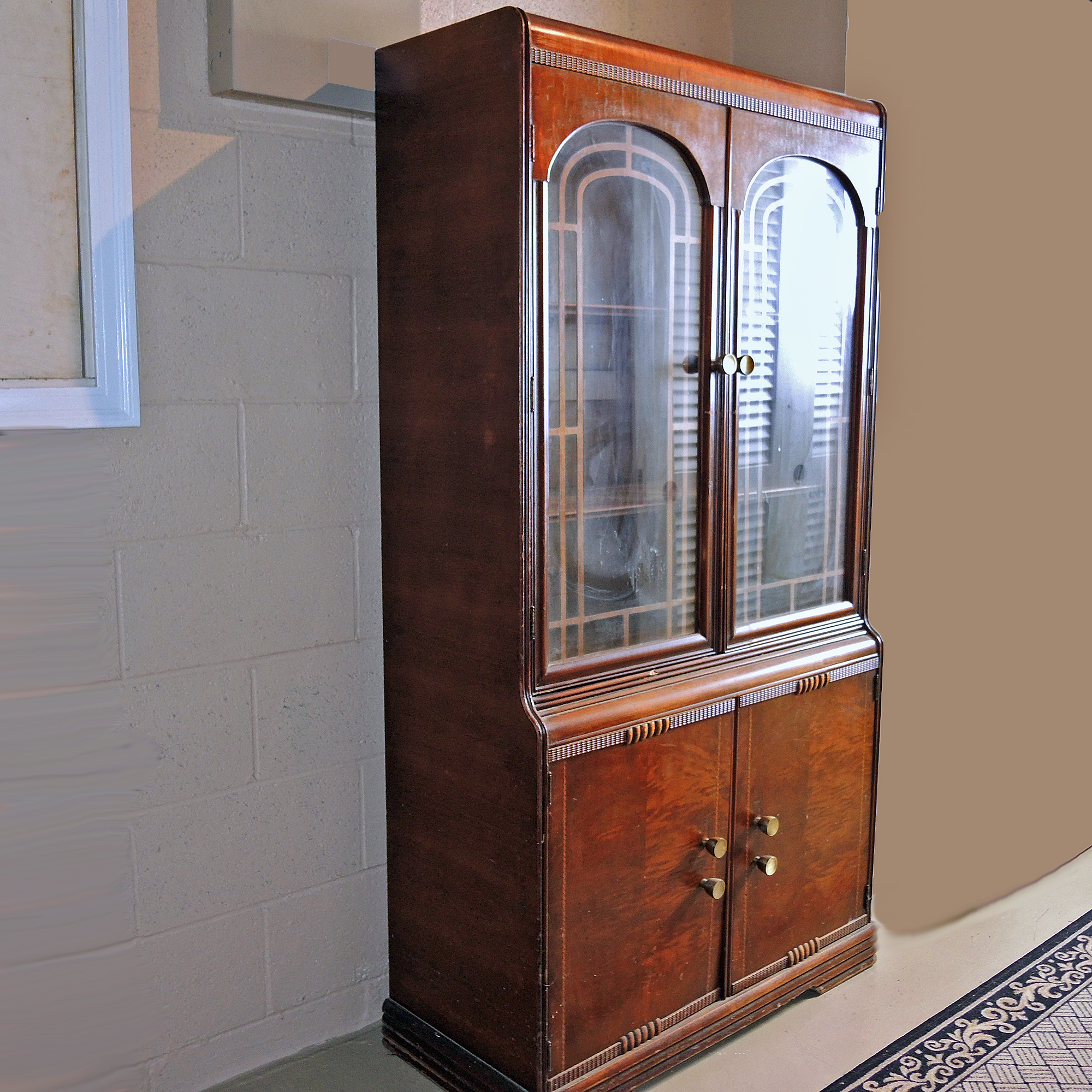 Art Deco Waterfall China Cabinet in Mahogany