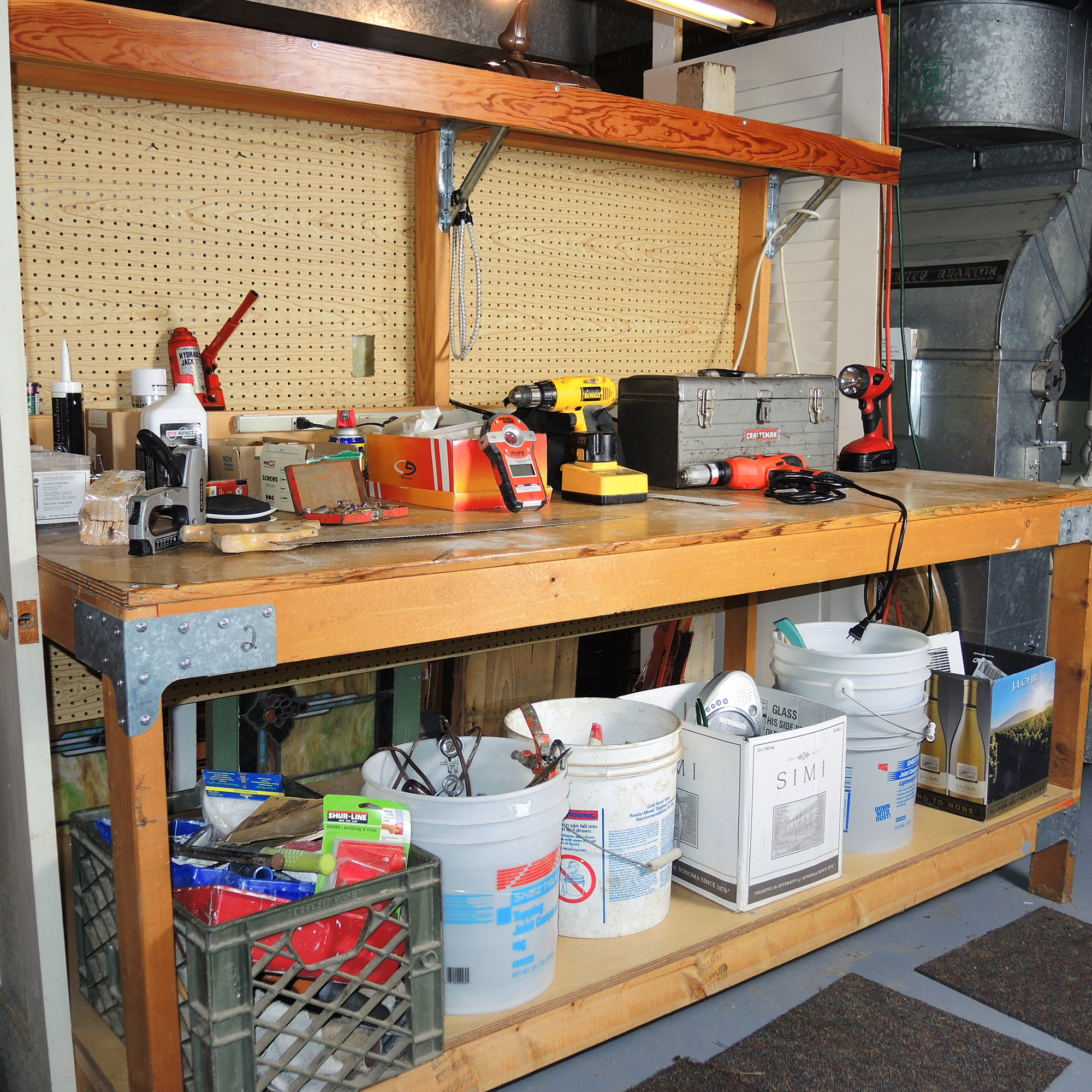 Large Work Bench, Hardware, Lamp, Hand Tools and More