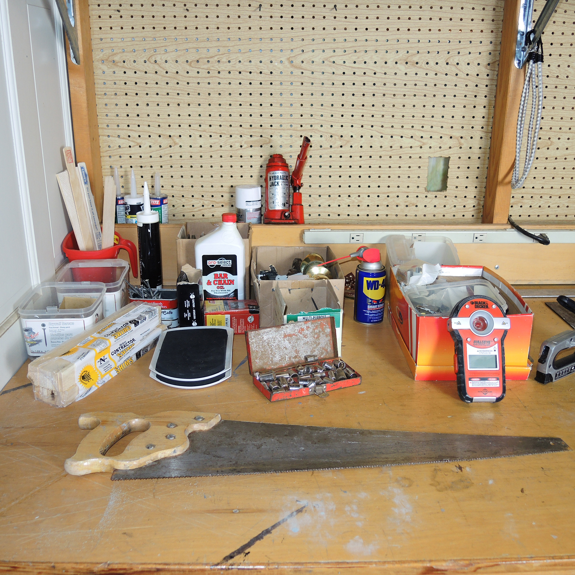 Large Work Bench, Hardware, Lamp, Hand Tools and More