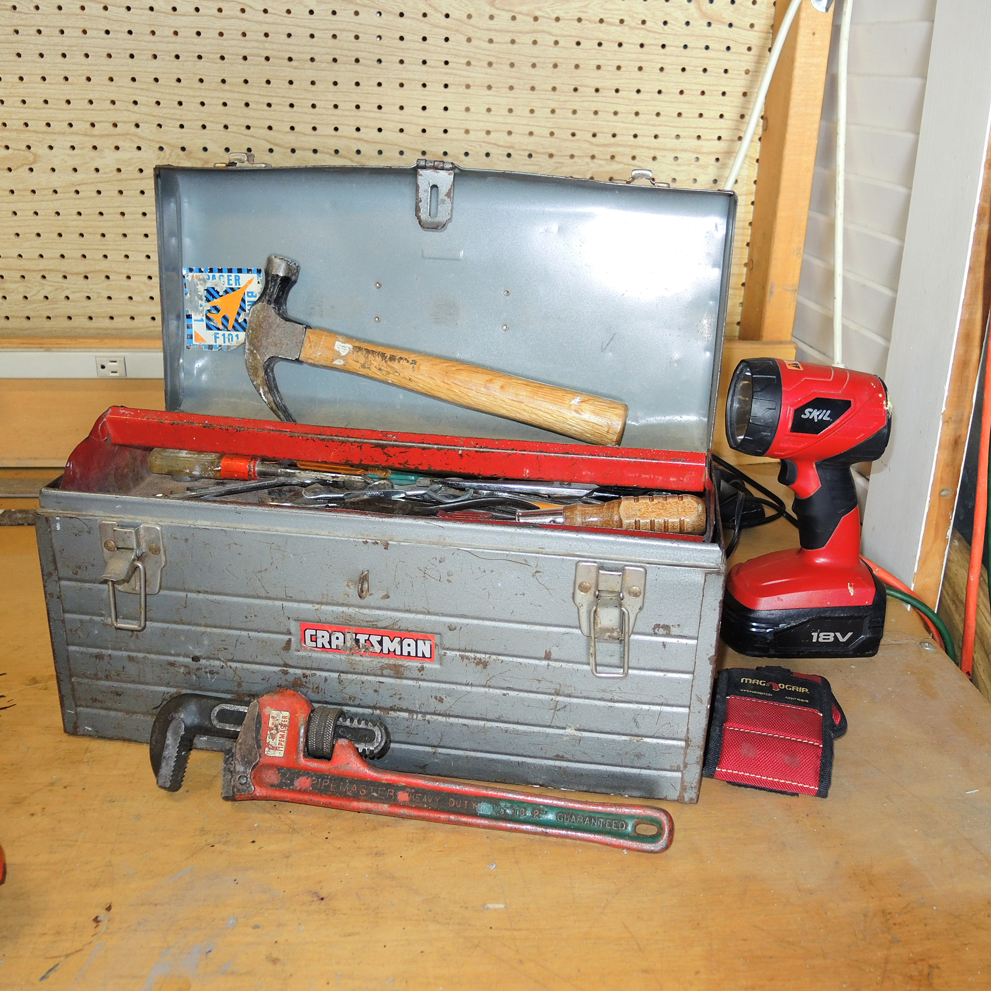 Large Work Bench, Hardware, Lamp, Hand Tools and More