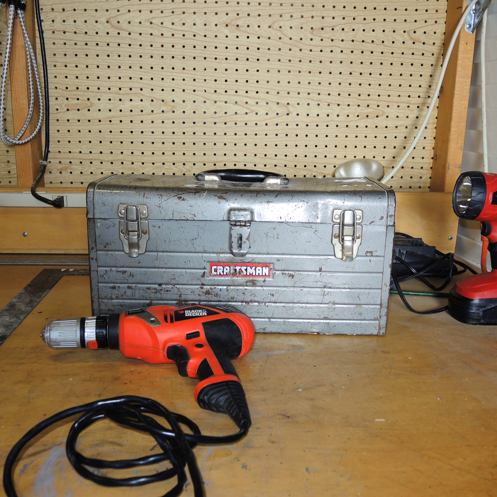 Large Work Bench, Hardware, Lamp, Hand Tools and More