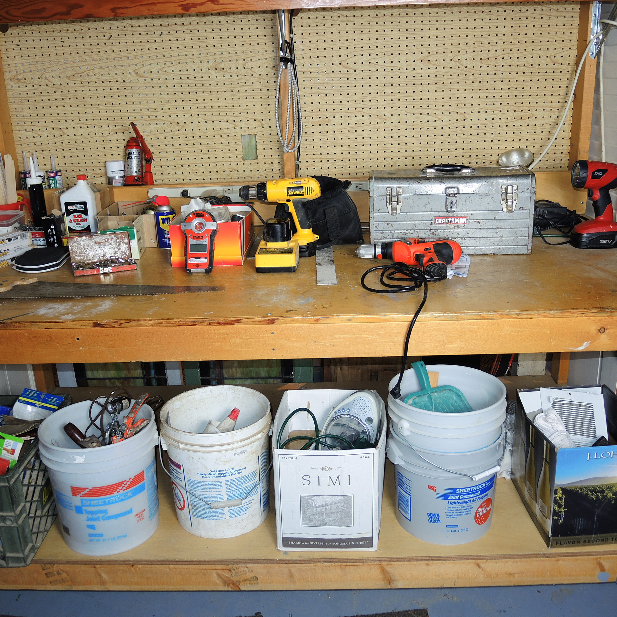 Large Work Bench, Hardware, Lamp, Hand Tools and More