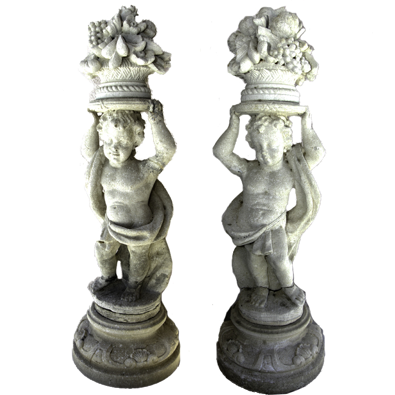 Pair of Cement Cherub Statues