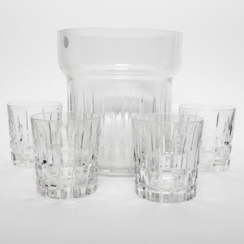 Leaded Cut Crystal Ice Bucket and Tumblers