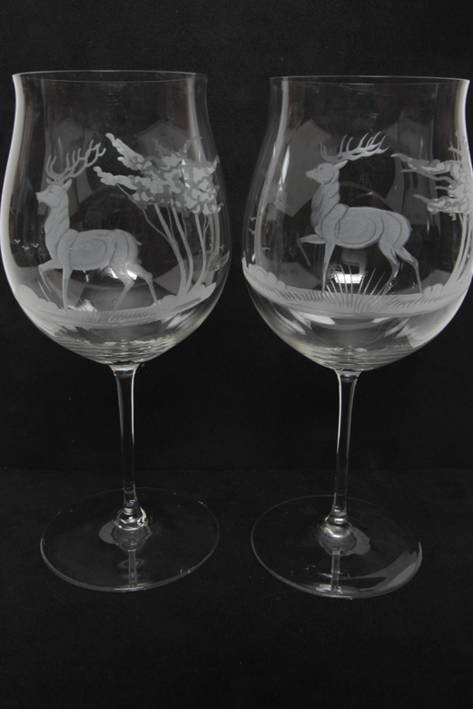 Claus Josef Riedel Etched Crystal Tulip Wine Glasses