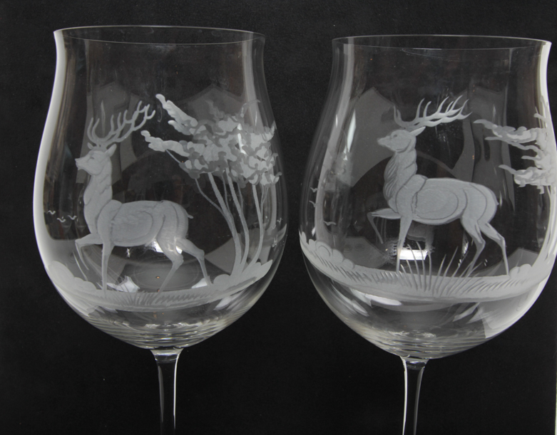 Claus Josef Riedel Etched Crystal Tulip Wine Glasses