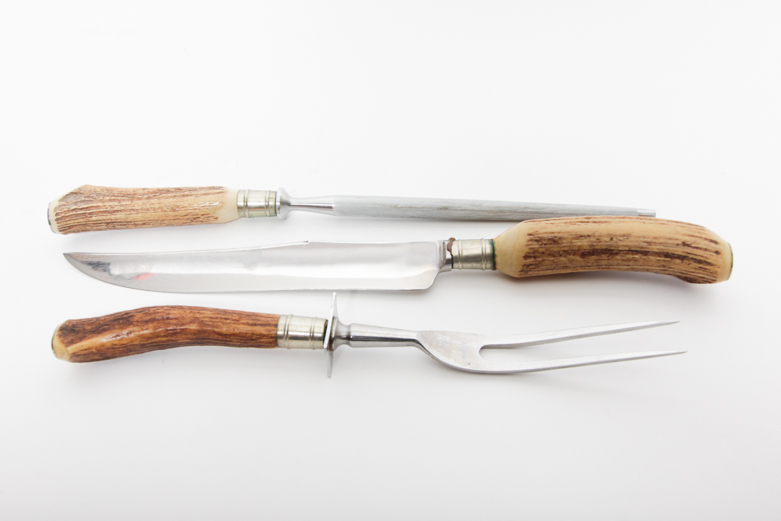 Vintage Englishtown Stainless Steel and Horn Handled Carving Set