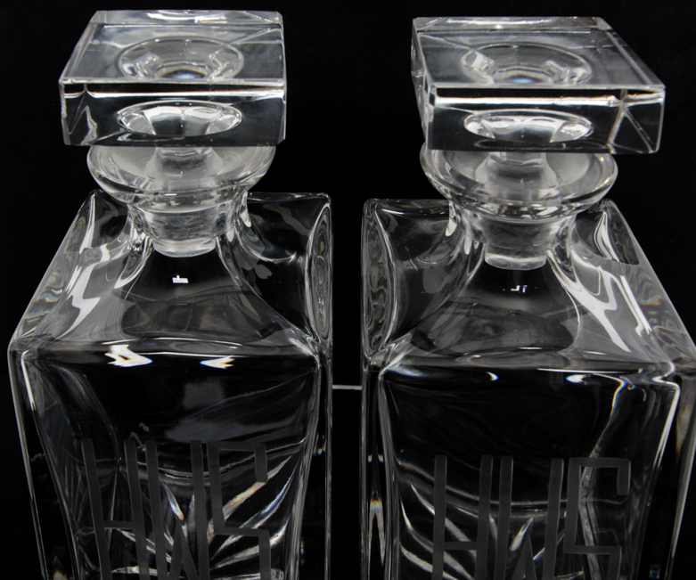 Four Vintage Monogrammed Glass Decanters