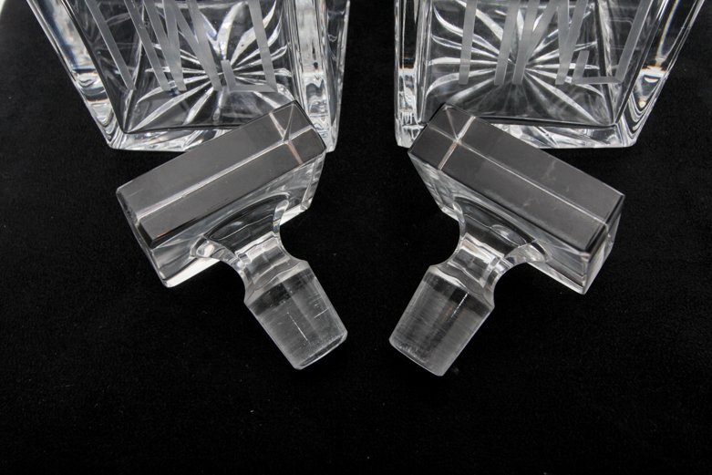 Four Vintage Monogrammed Glass Decanters