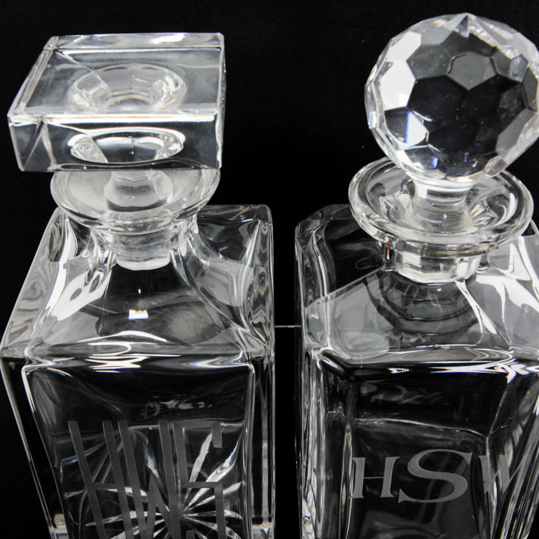 Four Vintage Monogrammed Glass Decanters