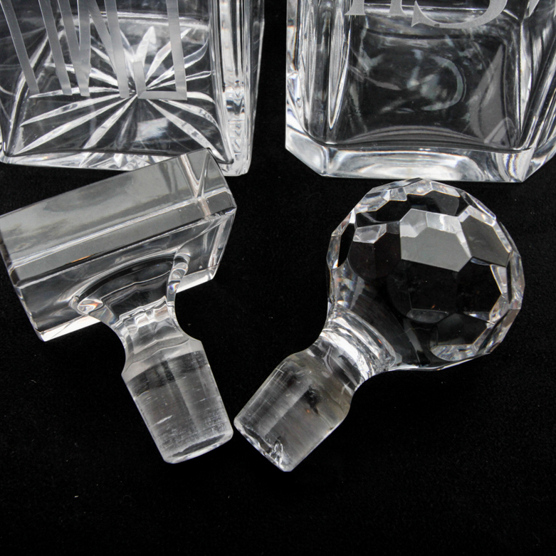 Four Vintage Monogrammed Glass Decanters