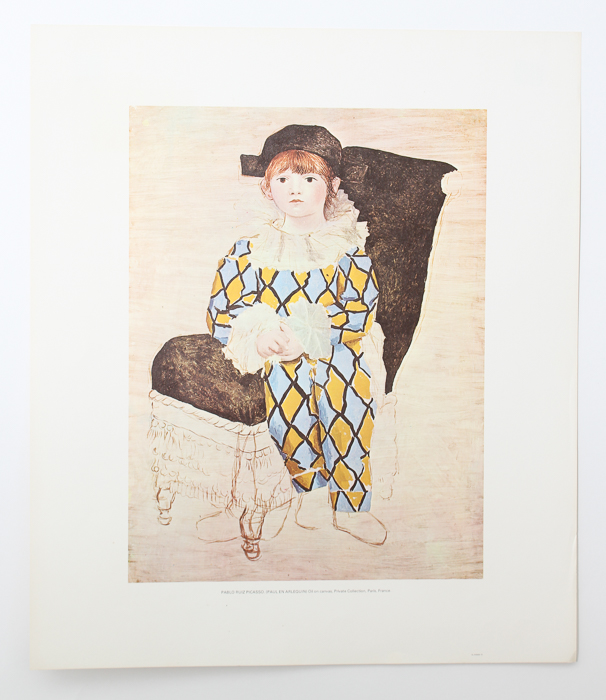 After Picasso Offset Lithograph Print on Paper "Paul en Arlequin"