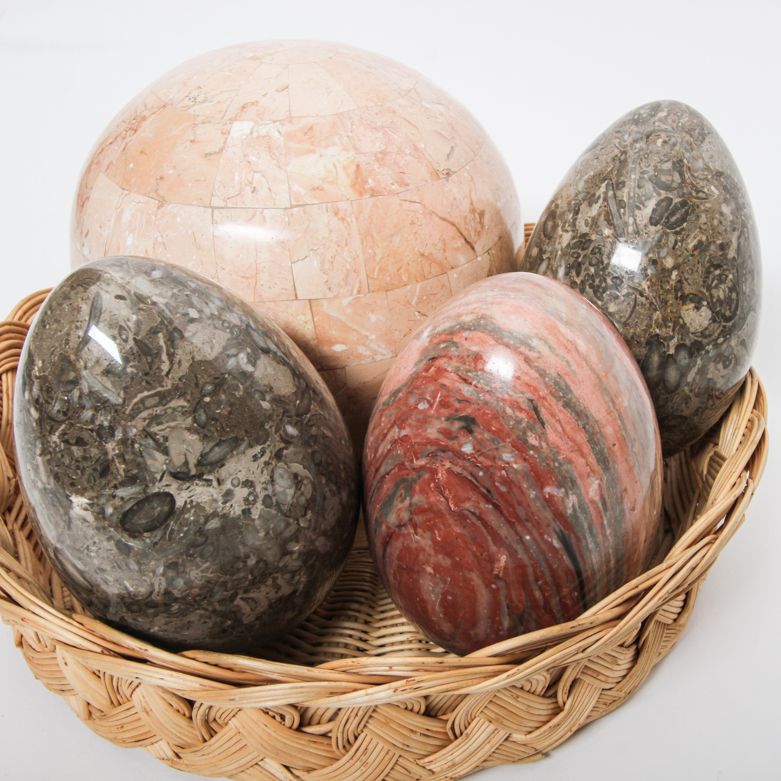 Collection of Marble Eggs in Basket