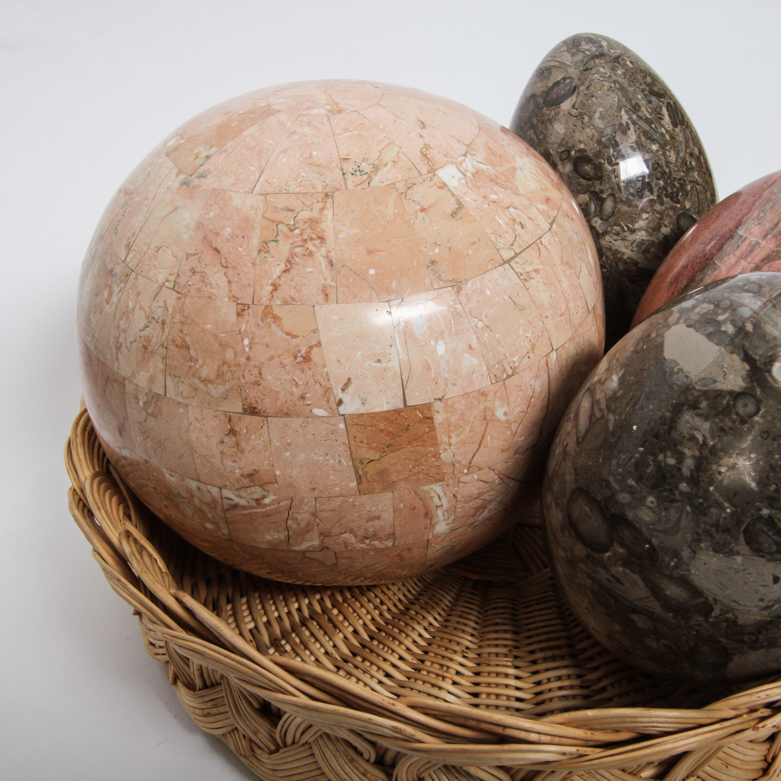 Collection of Marble Eggs in Basket