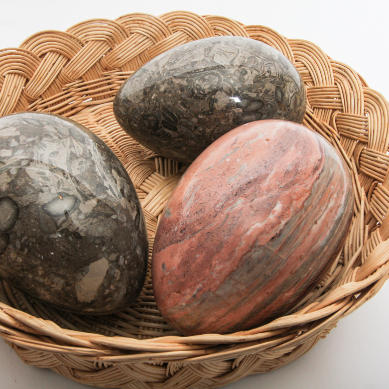 Collection of Marble Eggs in Basket