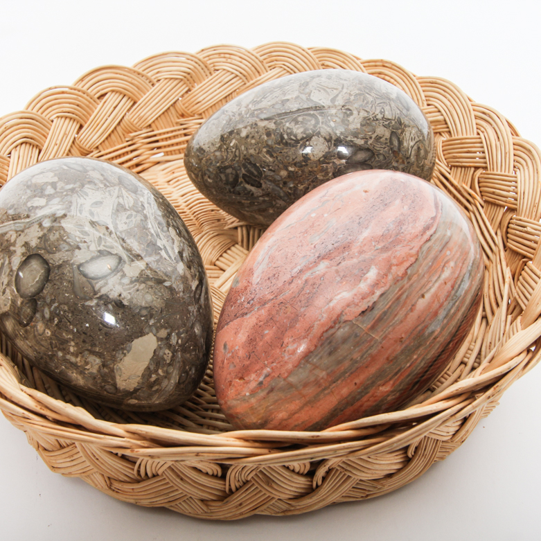 Collection of Marble Eggs in Basket