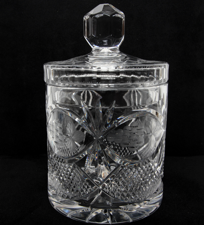 Vintage Cut Crystal Biscuit Jar with Cordial Glasses