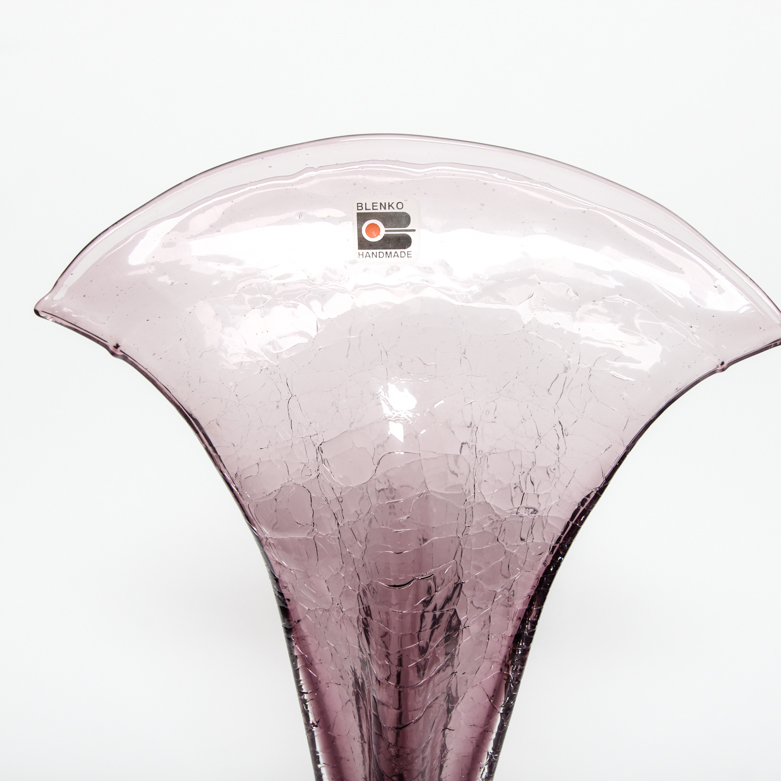 Blenko Handmade Amethyst Glass Fan Vase