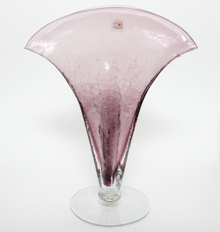 Blenko Handmade Amethyst Glass Fan Vase