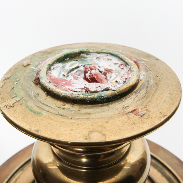 Pair of Vintage Chapman Hurricane Glass and Brass Candle Holders