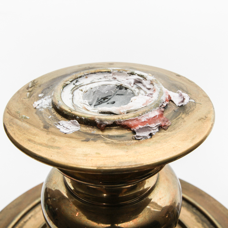 Pair of Vintage Chapman Hurricane Glass and Brass Candle Holders