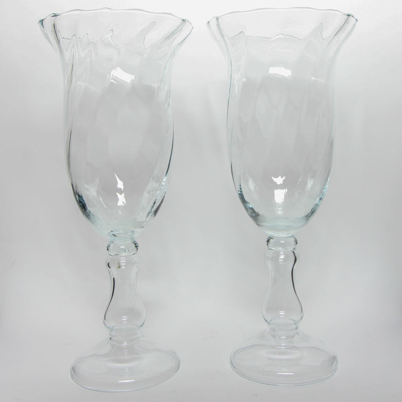 Pair of Hurricane Glass Pedestal Vases/Candle Holders